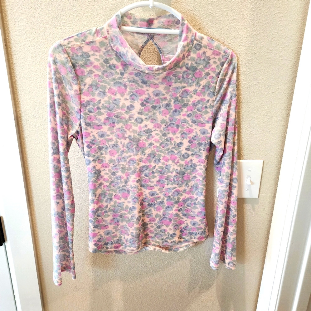 Anthropologie Mesh mock neck top with cutout in back